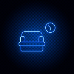 Waiting room, airport blue neon vector icon