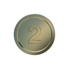 Coin. 3d Gold Coin. Realistic Coin. Number Two