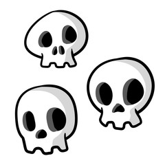 Set of funny skulls. White human bones. scary element of Halloween. Death's head. Cartoon flat illusration