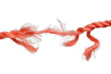 A badly shabby bright rope on a white background. The rope was wiped during operation. Stick in...