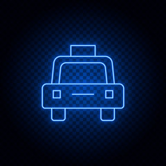 Taxi, airport, car blue neon vector icon