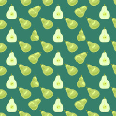 Seamless pattern with the image of pears. Cut green pear