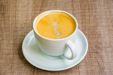 cup of coffee, background wood