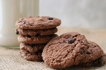 chocolate chip cookies and milk