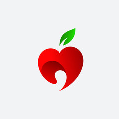 red apple with heart logo design template