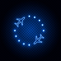 Plane, route, airport blue neon vector icon