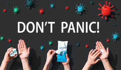 Dont Panic theme with hygiene and viral objects