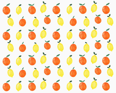 Illustration of lemons and oranges on white background
