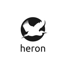 Stork Heron Bird flying on Sunset logo design