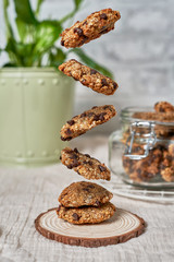 Homemade oatmeal cookies with banana and chocolate chips