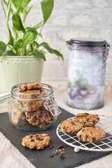Homemade oatmeal cookies with banana and chocolate chips