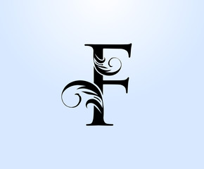 Luxury letter F Crest logo. Vintage classic drawn emblem for book design, weeding card, brand name, business card, Restaurant, Boutique, Hotel.