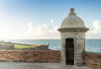 Watch tower in El Morro castle at old San Juan, Puerto Rico