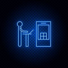 Metal detector, bags, control blue neon vector icon