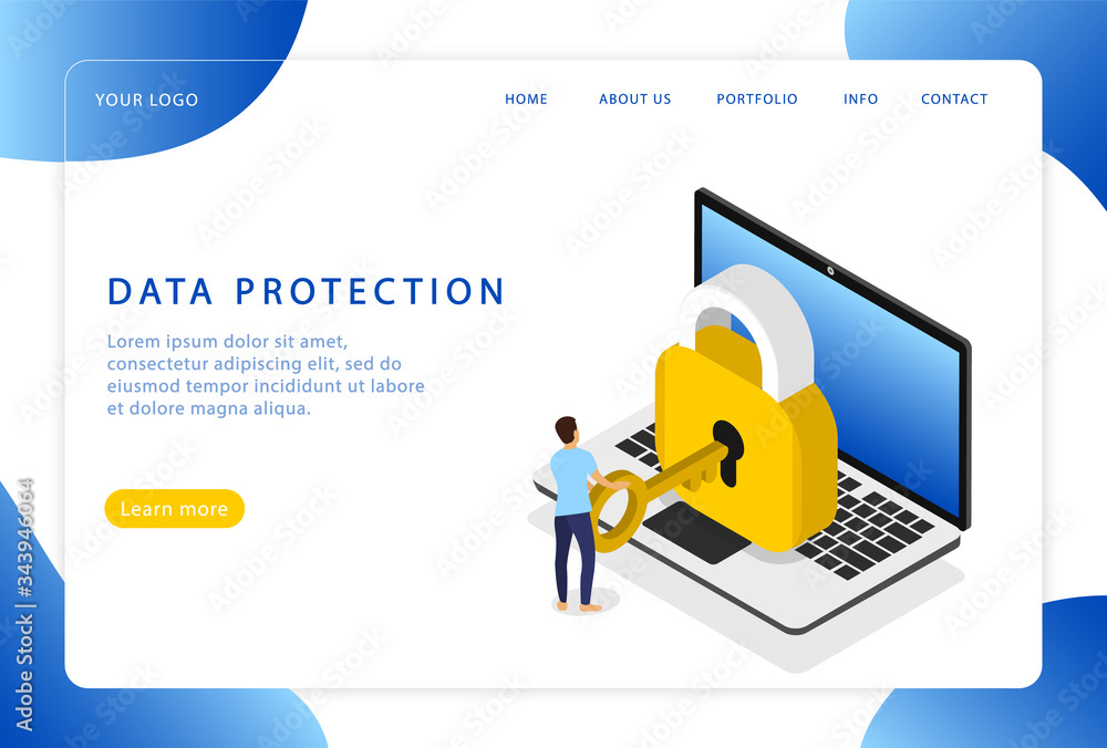 Poster data protection. safety. computer security. landing page. modern web pages for web sites.