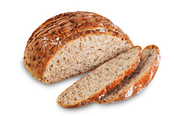 Wholegrain rye bread on a white isolated background
