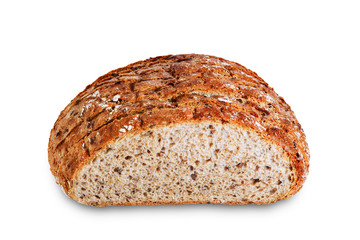 Wholegrain rye bread on a white isolated background