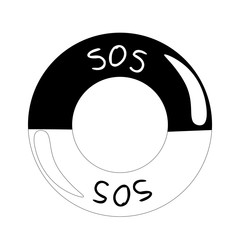black lifebuoy with inscription sos in flat style