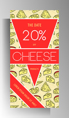 Cheese shop design template for poster, flyer, banner. A hand-drawn doodle color pattern. Vector 10 EPS.