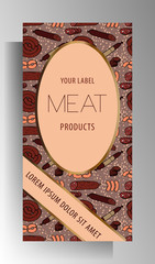 Meat shop store design template for poster, flyer, banner. Manually painted color pattern. Vector 10 EPS.
