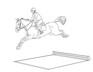 Rider on a horse jumping over water obstacle 