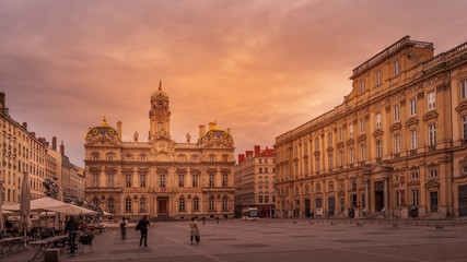 Fototapeta premium Terreaux square in Lyon city, France, at sunset
