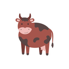 Cute cartoon domestic cow illustration. Farm animal vector icon. Print for nursery.