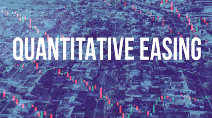 Quantitative Easing theme with aerial view of residential Los Angeles