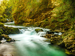 Fototapeta na wymiar View on the Vintgar Gorge waterfall in Slovenia