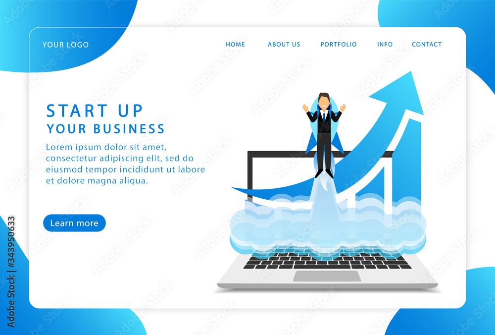Poster start up your business. start a project. landing page. modern web pages for web sites.