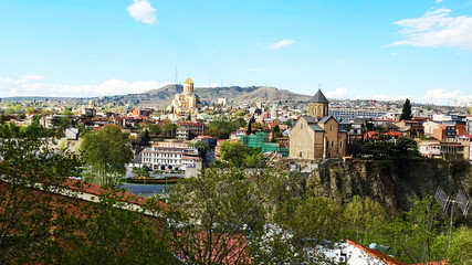 TBILISI, GEORGIA  APRIL 19, 2020:  Beautiful aerial view of the old part of city   in Tbilisi, Georgia