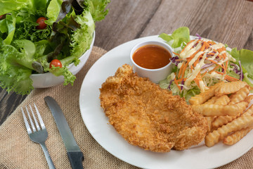 steak dish, healthy food, salad bowl, nutrition, appetizer, main dish, isle of wight, british food, fish steak, seafood, ready to eat, traditional, hake, fish food, fish, plate of food, plate, wooden 