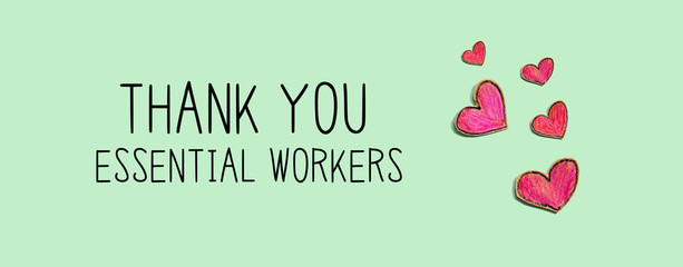 Thank You Essential Workers message with red heart drawings - flatlay