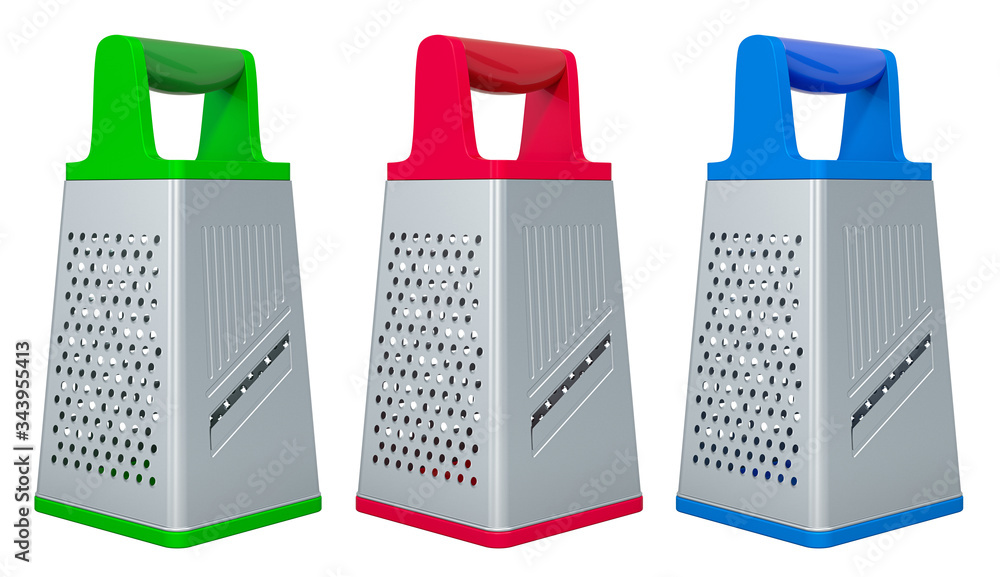 Poster set of colored graters. 3d rendering