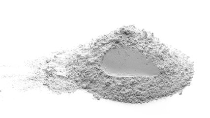 Dry cement, mortar powder pile isolated on white background