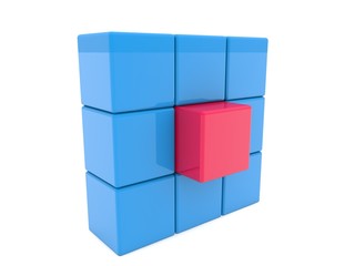 Obraz premium Red toy block in the center of the blue toy blocks