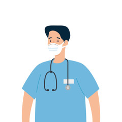 Fototapeta premium male paramedic using face mask with stethoscope vector illustration design