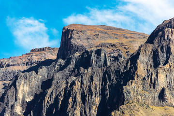 Landscape of the Andes Mountain Peaks by the Condor's Cross bird watching viewpoint, Colca Canyon,...