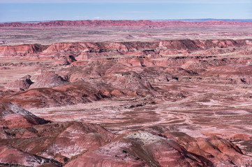 A vast colorful Painted Desert in Northern Arizona within Petrified National Park.