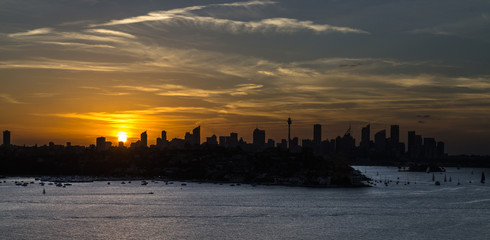 Sunset Skyline and Bay CBD Sydney NSW Australia