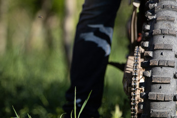 motorbike wheel closeup with room for text