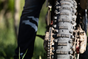 motorbike wheel closeup with room for text