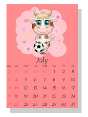 Calendar 2021. Cute bull and cow for every month.