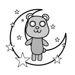 coloring page for kid , vector abstract bear with line on with moon and star