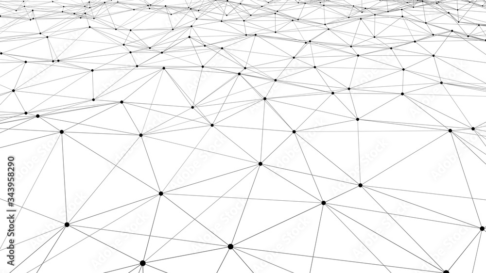 Poster vector perspective grid. network of bright connected dots and lines. abstract dynamic wave of many p