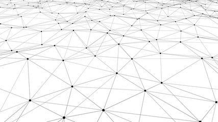 Vector perspective grid. Network of bright connected dots and lines. Abstract dynamic wave of many points. Detailed lines forming an abstract background