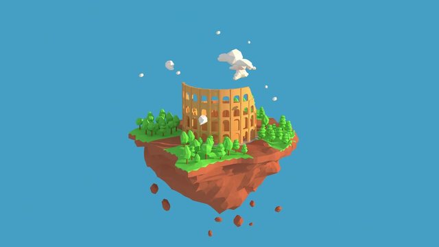 3D illustrator Colosseum, Rome, Italy. 3d rendering low polygon geometry background. Abstract polygonal geometric Shape. Lowpoly minimal style art.