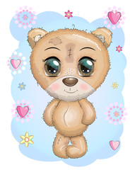 Cute cartoon muzzle bear with a unicorn horn