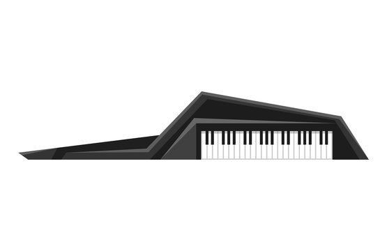 Musical Keyboard instrument. Isolated image of a shoulder synthesizer. Vector illustration - musician equipment. Tool for music lover