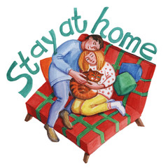Watercolor illustration of a cozy house. The topic is coronavirus. Quarantine. Stay home.